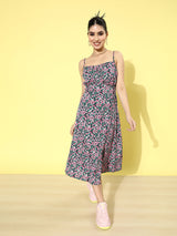 plusS Women Sea Green Floral Printed A-Line Dress