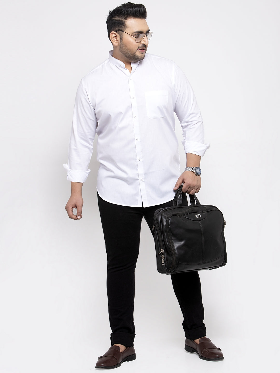 plusS Plus Size Men White Casual Shirt