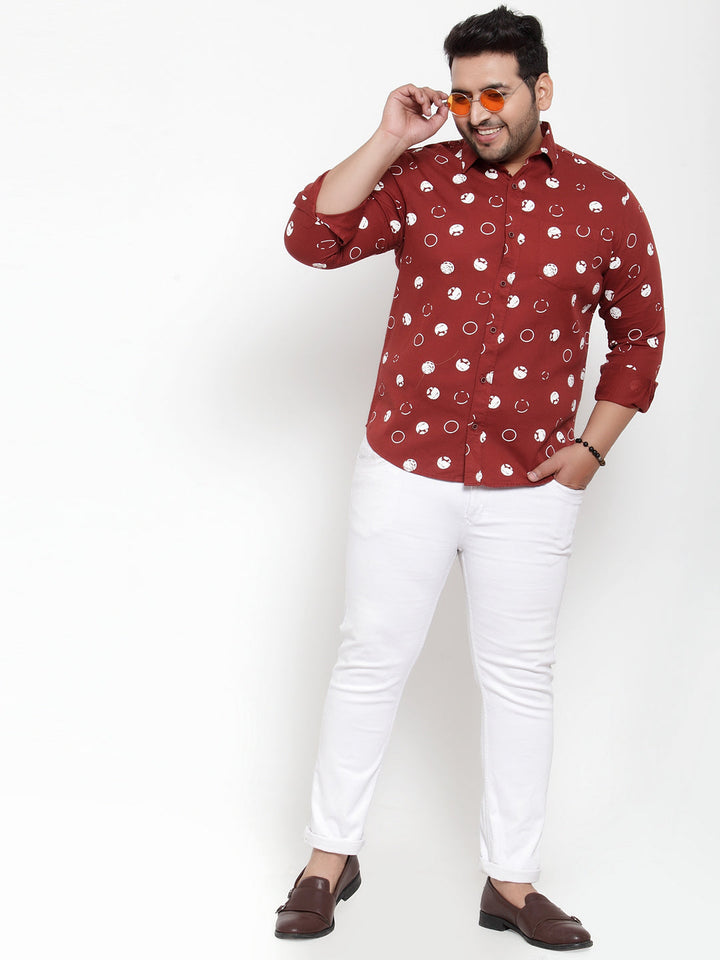 Men Maroon Regular Fit Printed Casual Shirt