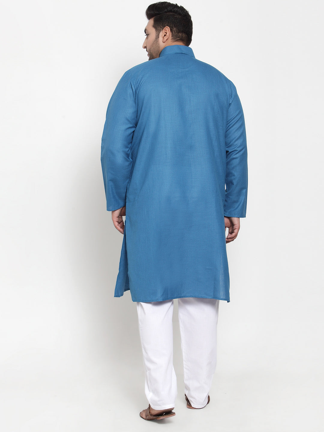 Men Blue & White Solid Kurta with Pyjamas