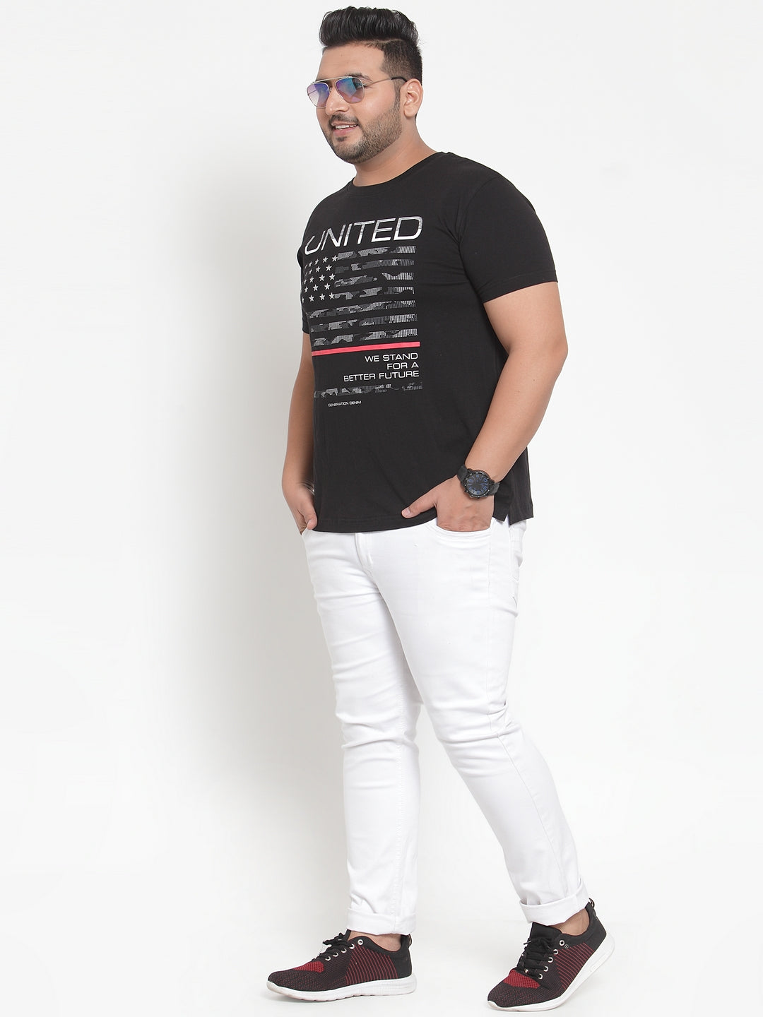 Men Plus Size Black Printed Cotton T-shirt