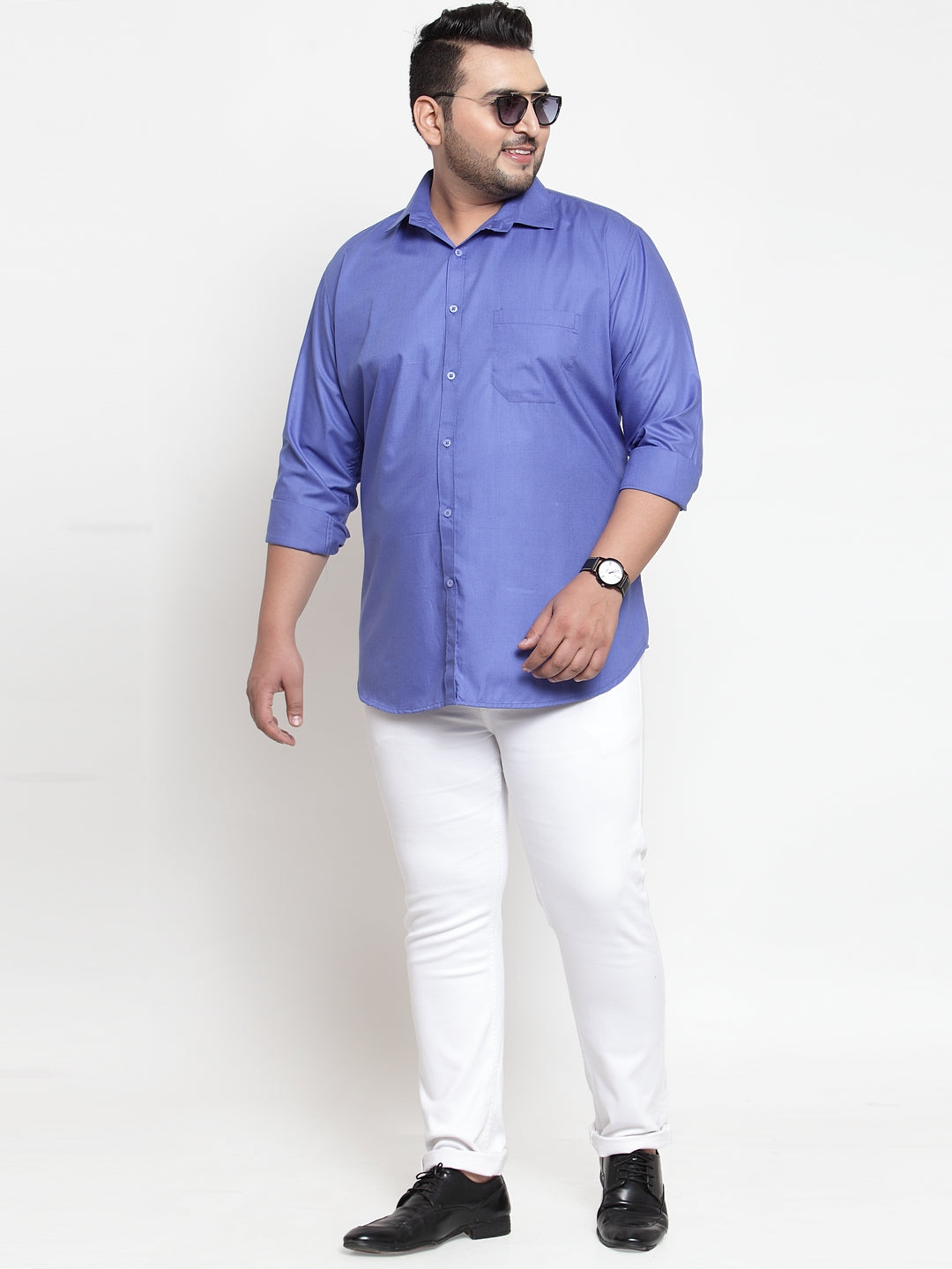 Men Blue Regular Fit Solid Casual Shirt