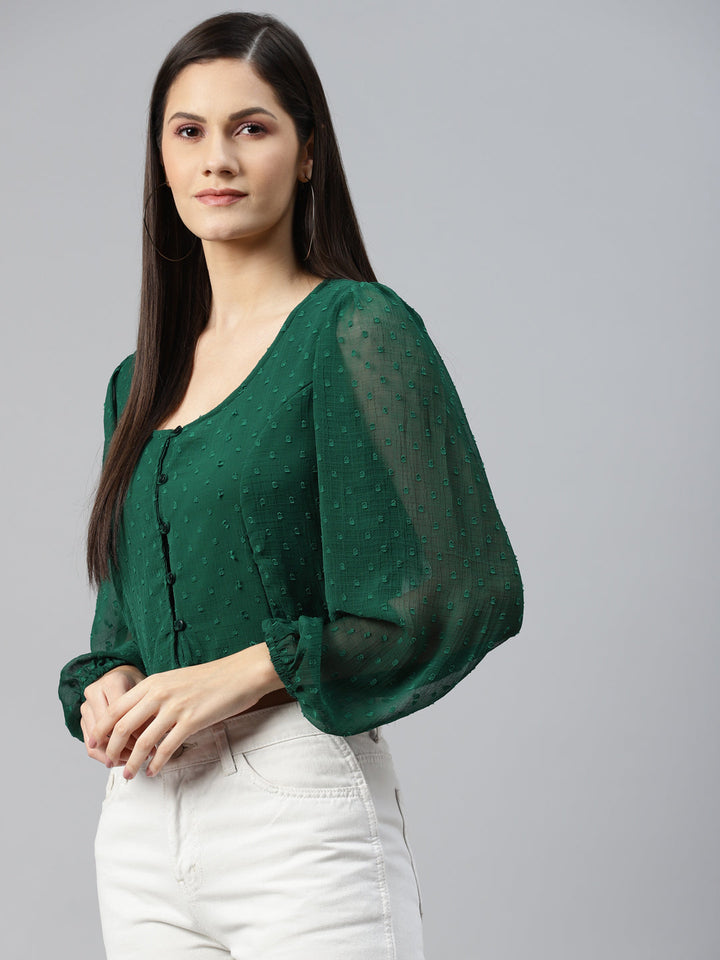 plusS Green Shirt Style Crop Top