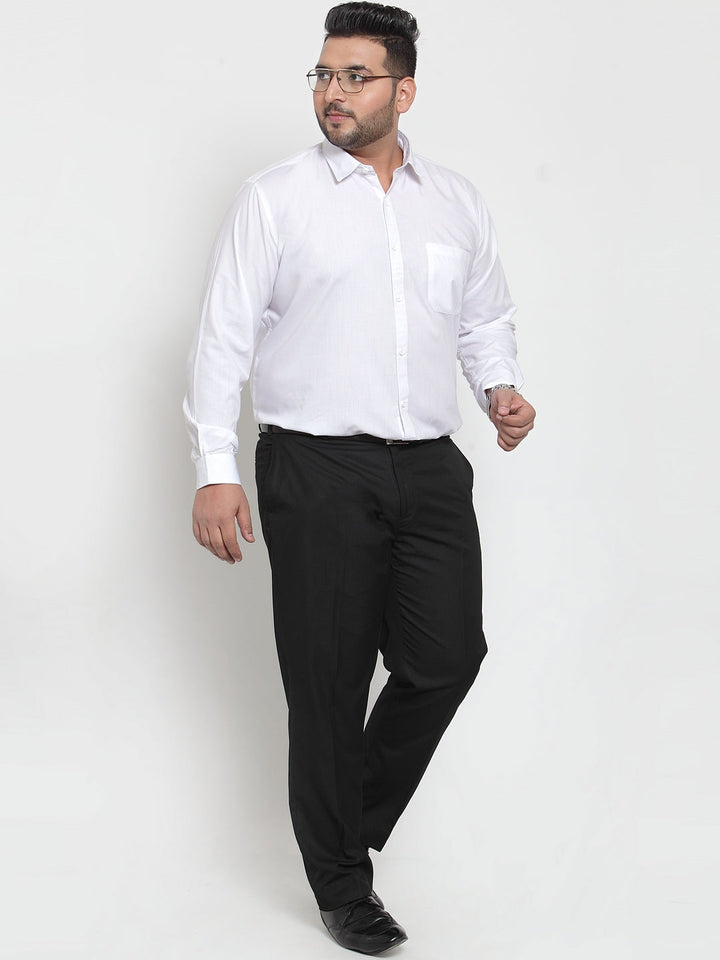 plusS Men White Classic Regular Fit Solid Formal Shirt