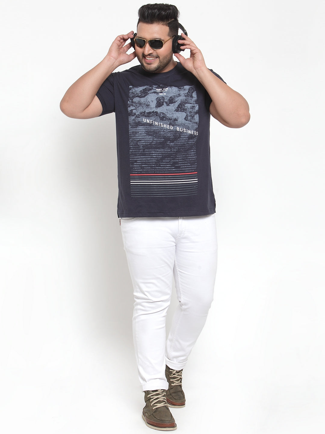 Men Navy Blue Printed Round Neck Pure Cotton T-shirt