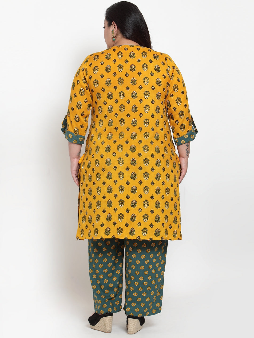 Women Yellow & Green Printed Kurta with Palazzos & Dupatta