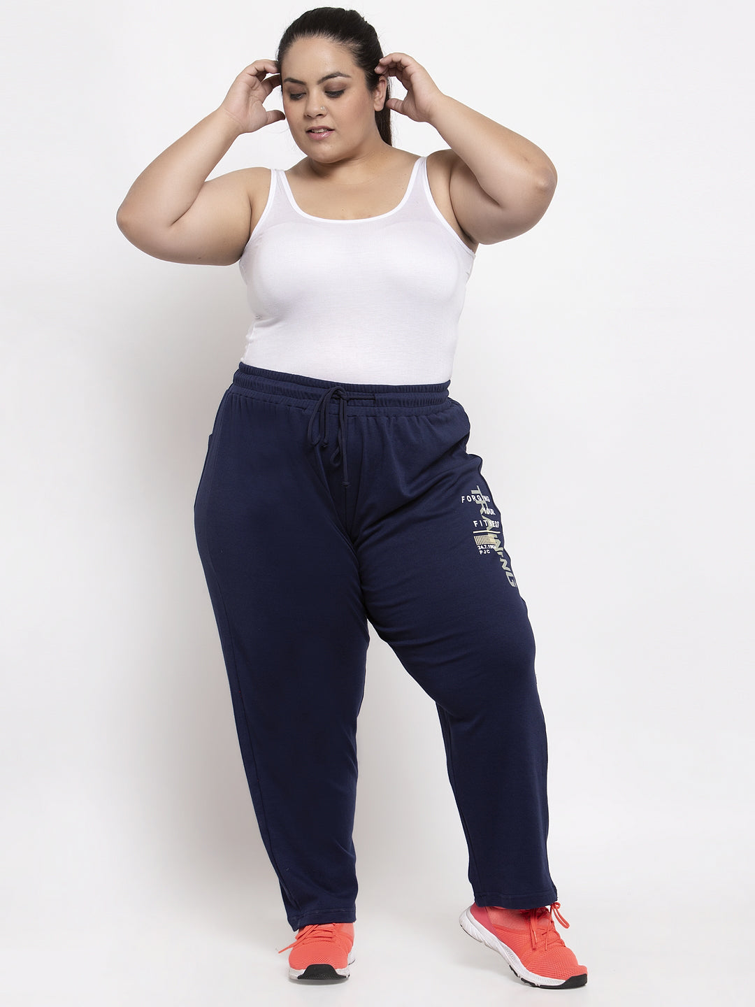 plusS Women Navy Blue Solid Straight-Fit Track Pants