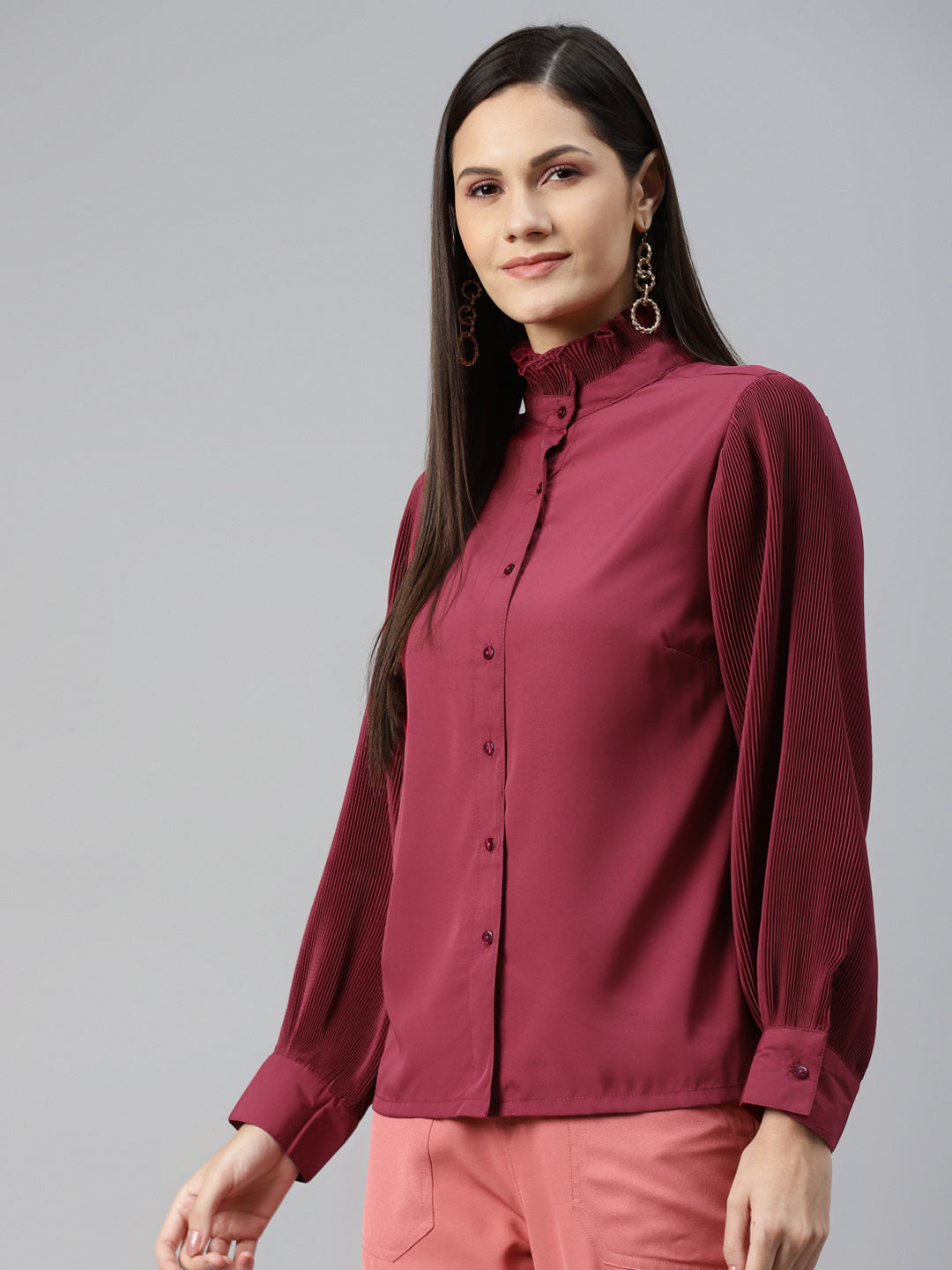 plusS Maroon Shirt Style Top