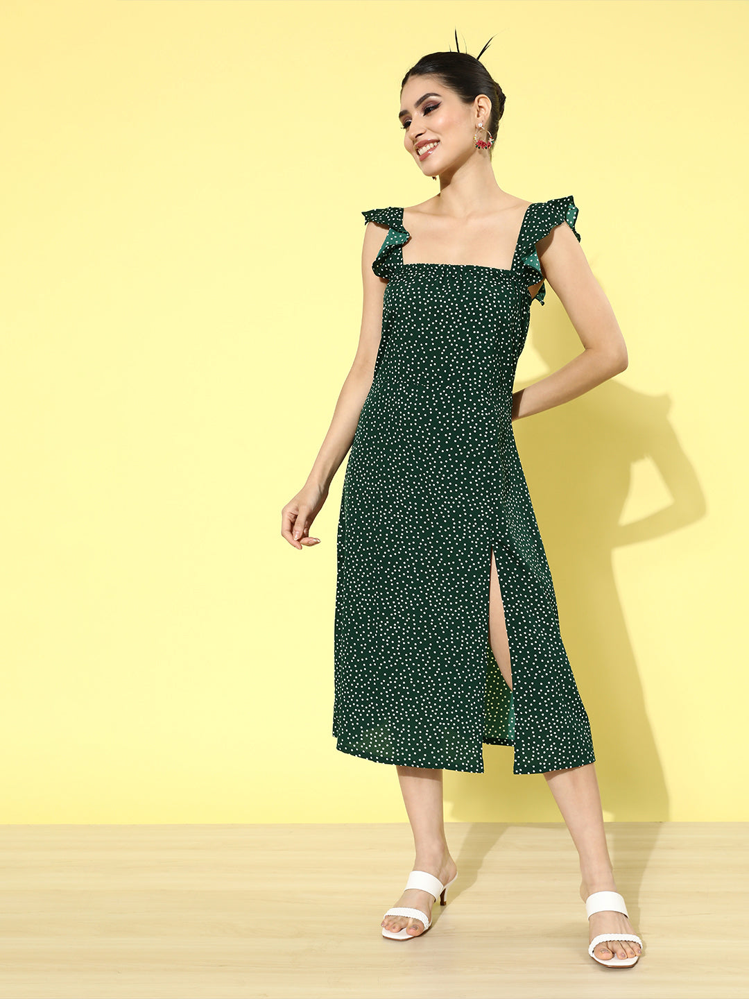 plusS Women Green Printed A-Line Dress