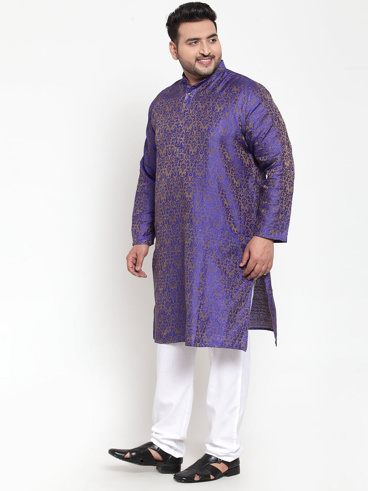 plusS Men Purple  White Self Design Kurta with Pyjamas