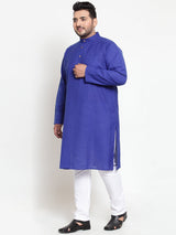 plusS Men Blue  White Solid Kurta with Pyjamas