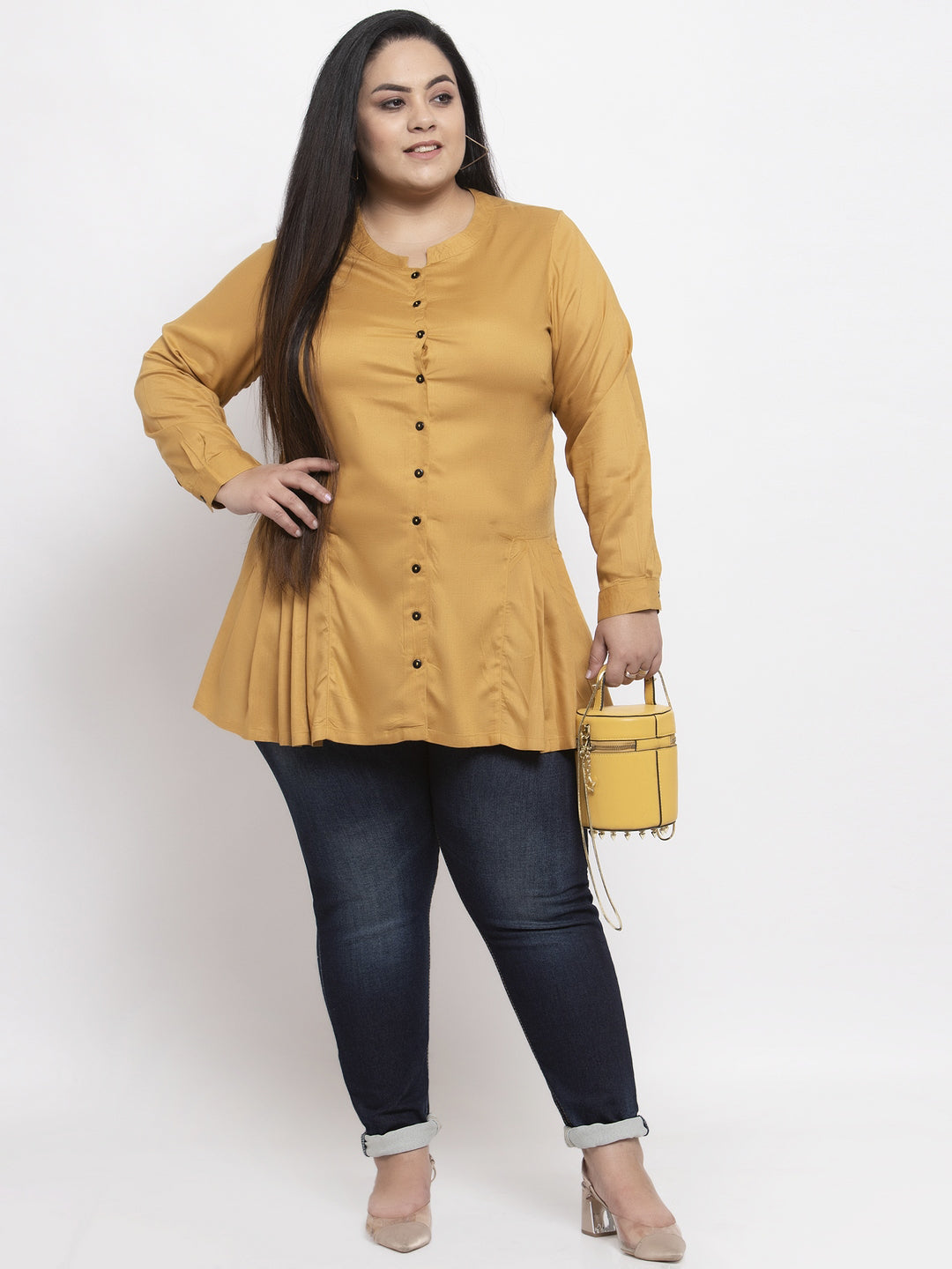 Mustard Yellow Solid Plus Size Tunic