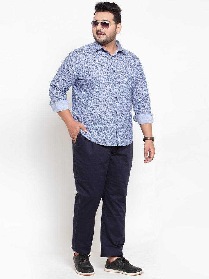 Men Navy Blue Regular Fit Solid Chinos