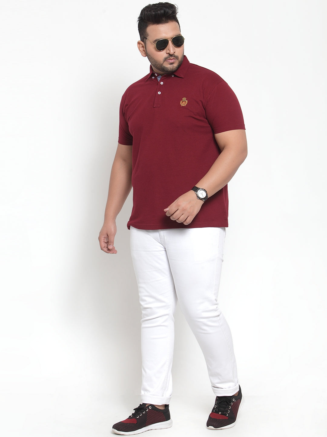 plusS Men Maroon Polo Collar Plus Size T-shirt