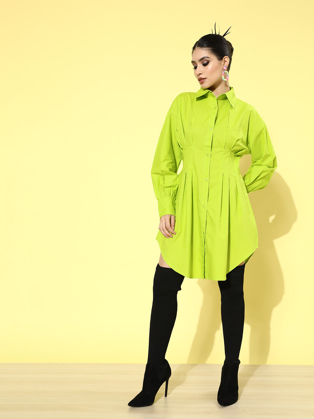 plusS Women Green Solid Shirt Dress