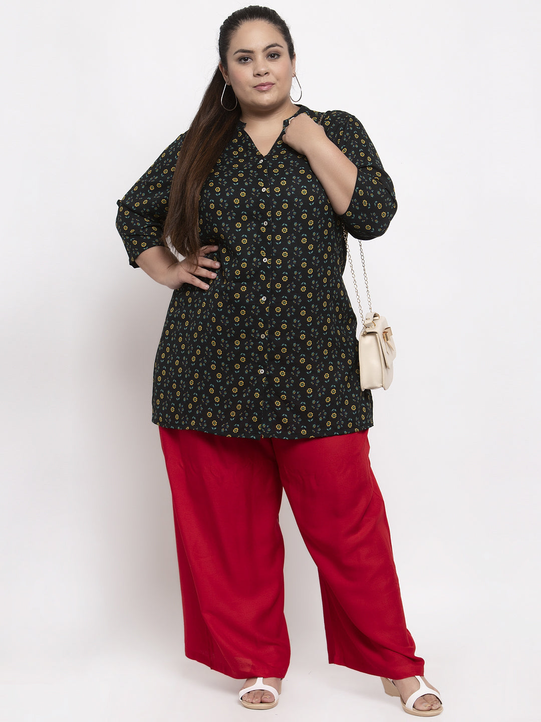 Women Red Solid Flared Palazzos