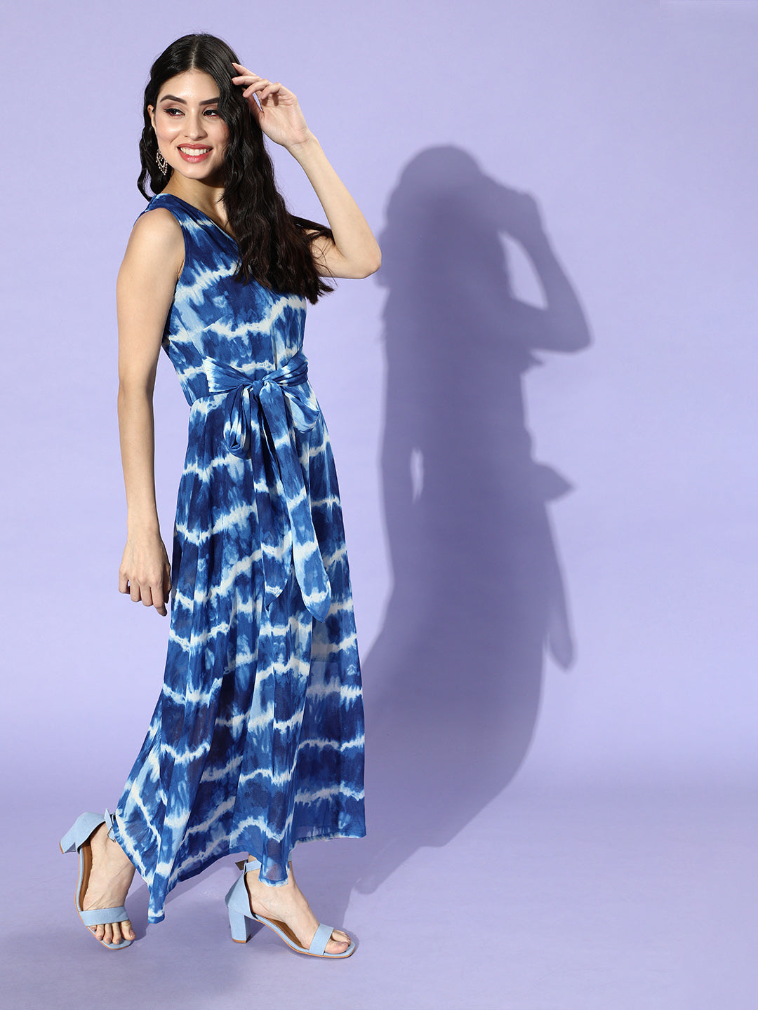 plusS Women Blue Floral Tie and Dye Dress