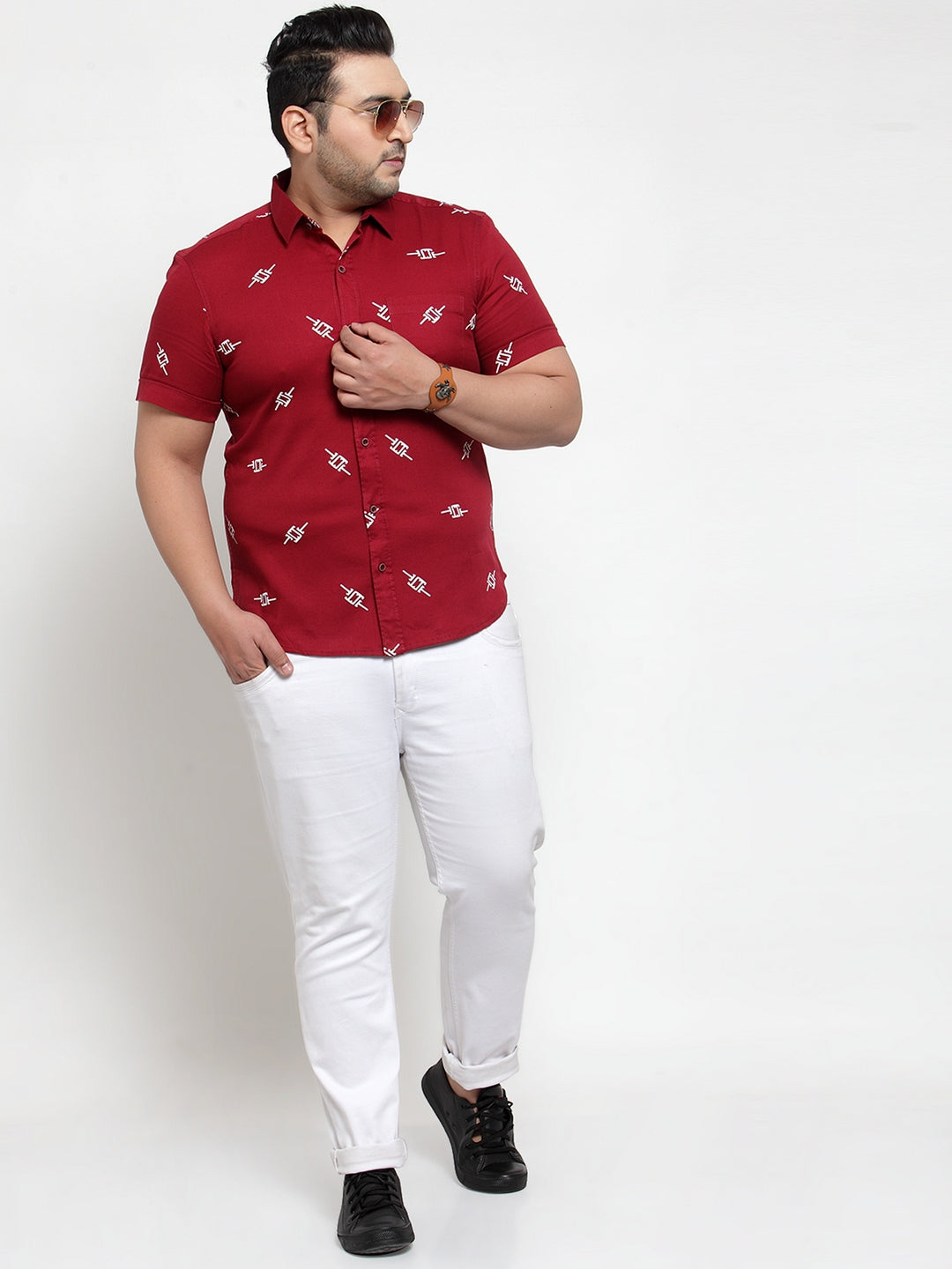 Men Maroon Regular Fit Printed Cotton Casual Shirt