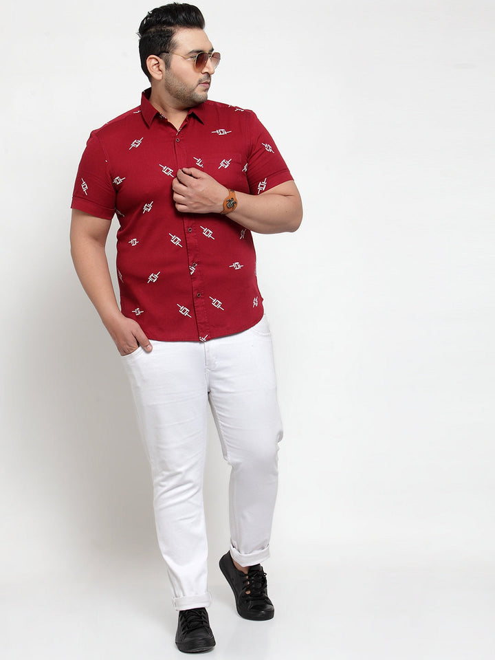 Men Maroon Regular Fit Printed Cotton Casual Shirt