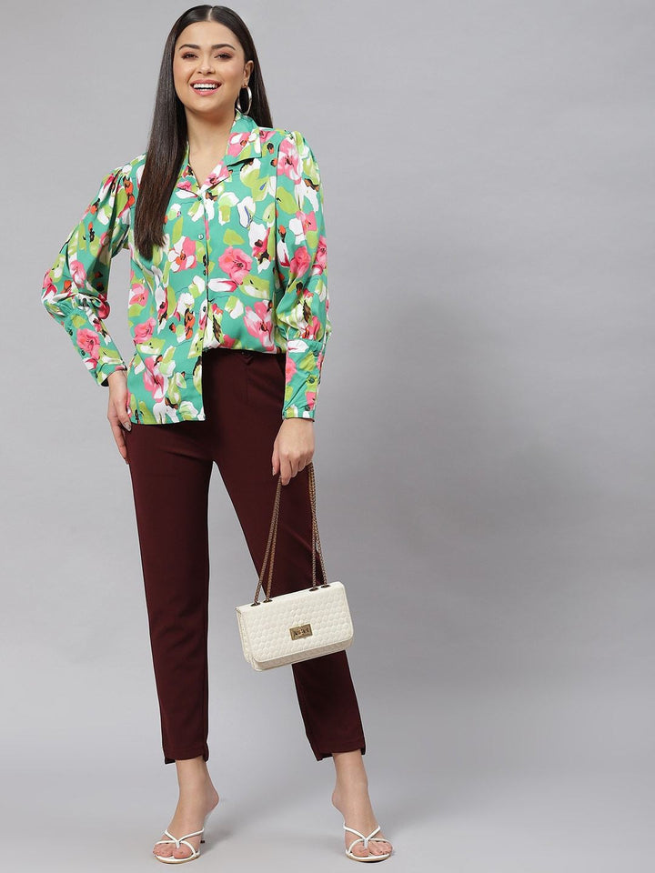 Green Floral Printed Casual Shirt