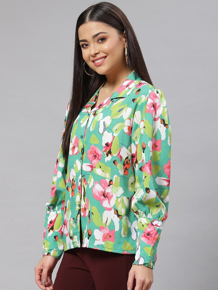 Green Floral Printed Casual Shirt