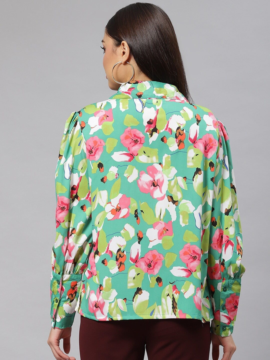 Green Floral Printed Casual Shirt