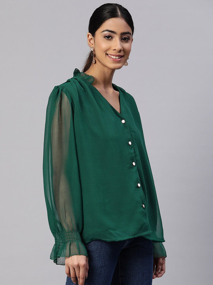 plusS Solid Semi Sheer Casual Shirt