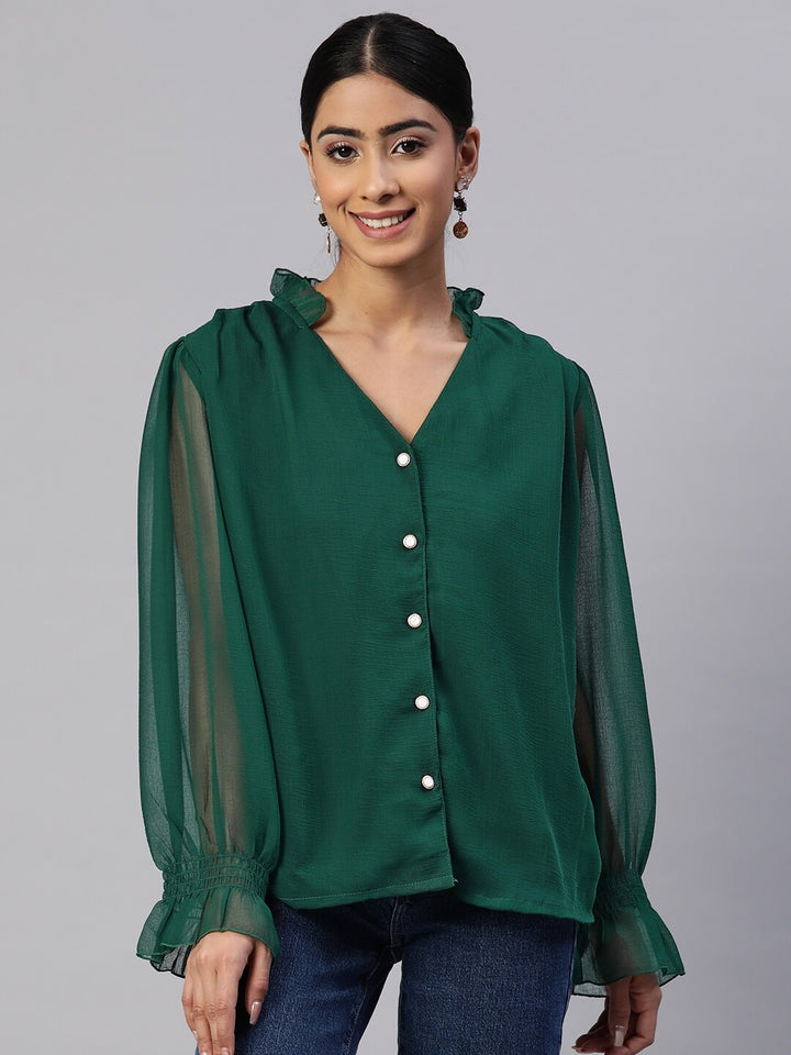 plusS Solid Semi Sheer Casual Shirt