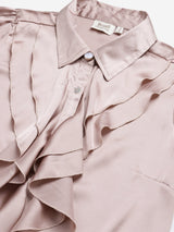 plusS Women Peach-Coloured Solid Ruffled Partywear Shirt
