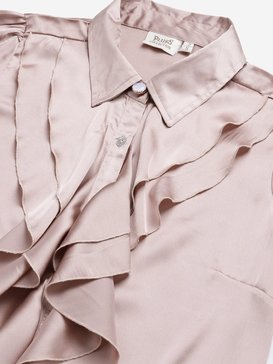 plusS Women Peach-Coloured Solid Ruffled Partywear Shirt