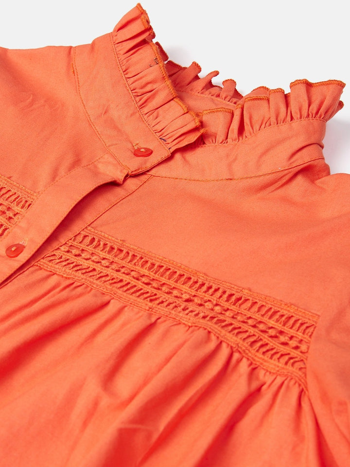 plusS Catchy Orange Ruched and Smocked Shirt