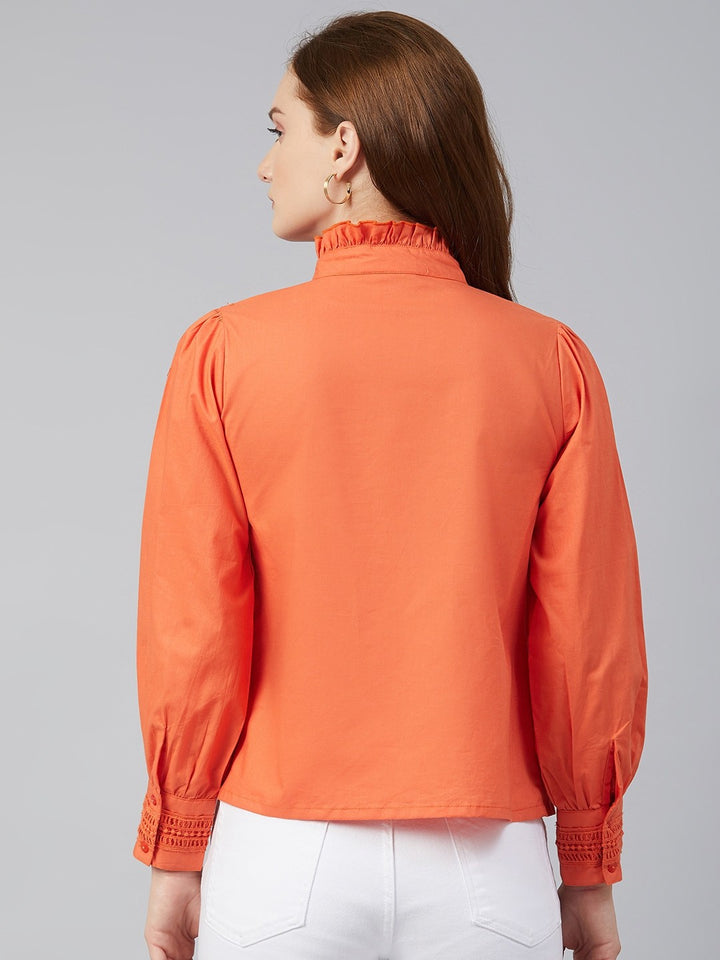 plusS Catchy Orange Ruched and Smocked Shirt