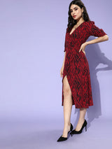 plusS Women Gorgeous Red Animal Printed Dress