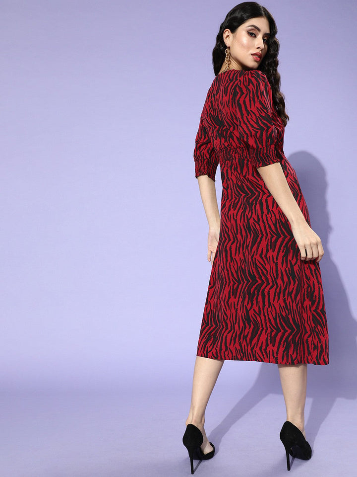 plusS Women Gorgeous Red Animal Printed Dress