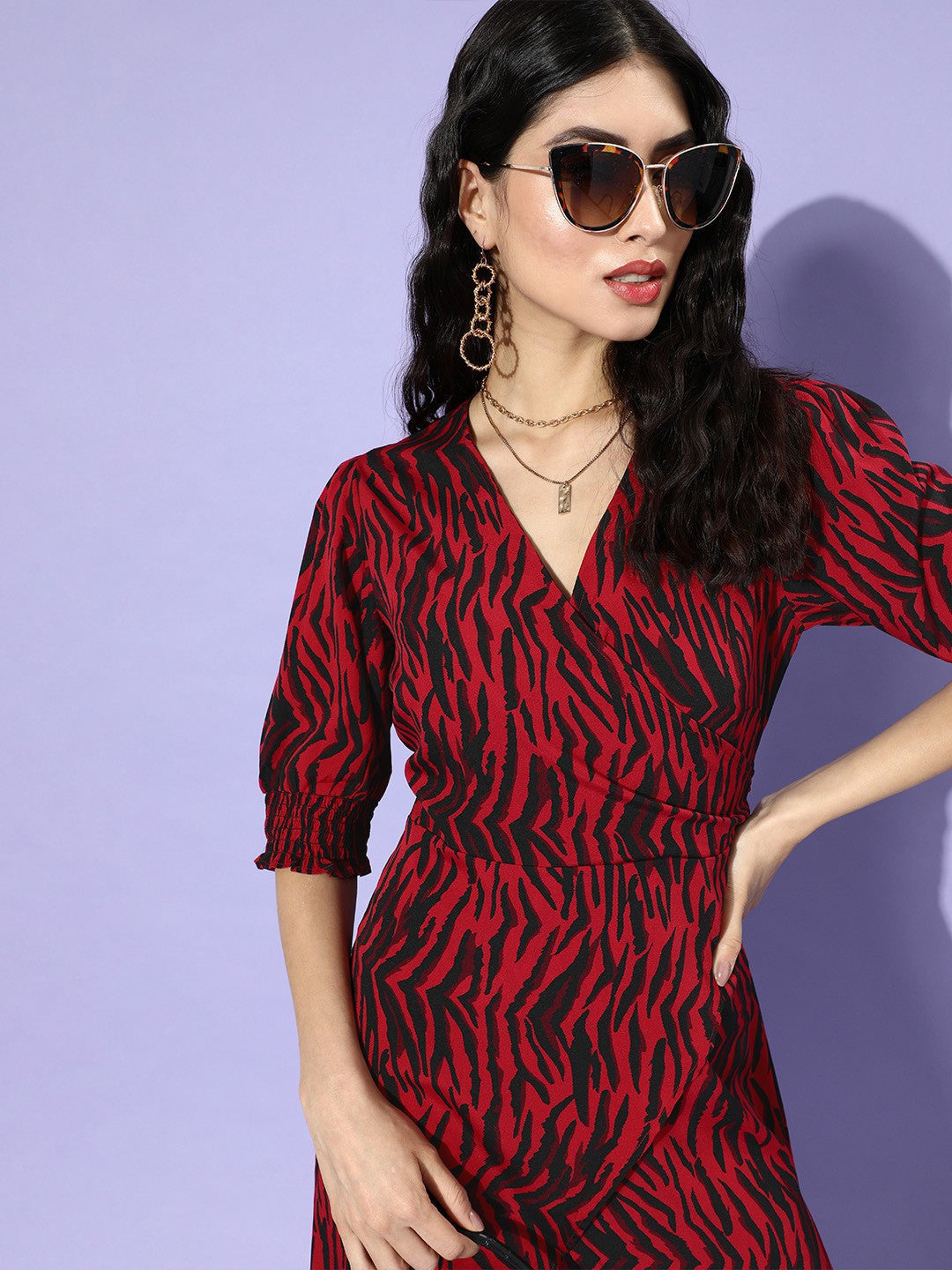 plusS Women Gorgeous Red Animal Printed Dress