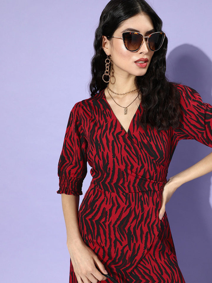 plusS Women Gorgeous Red Animal Printed Dress