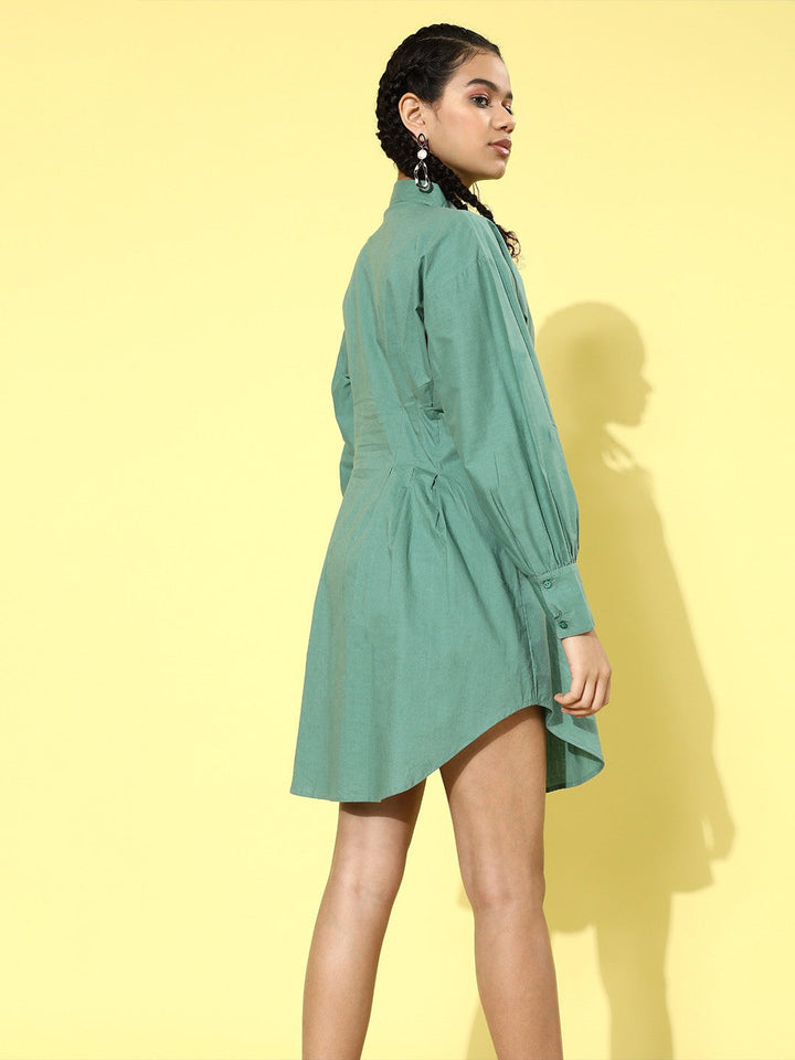 plusS Women Sea Green Solid Shirt Dress