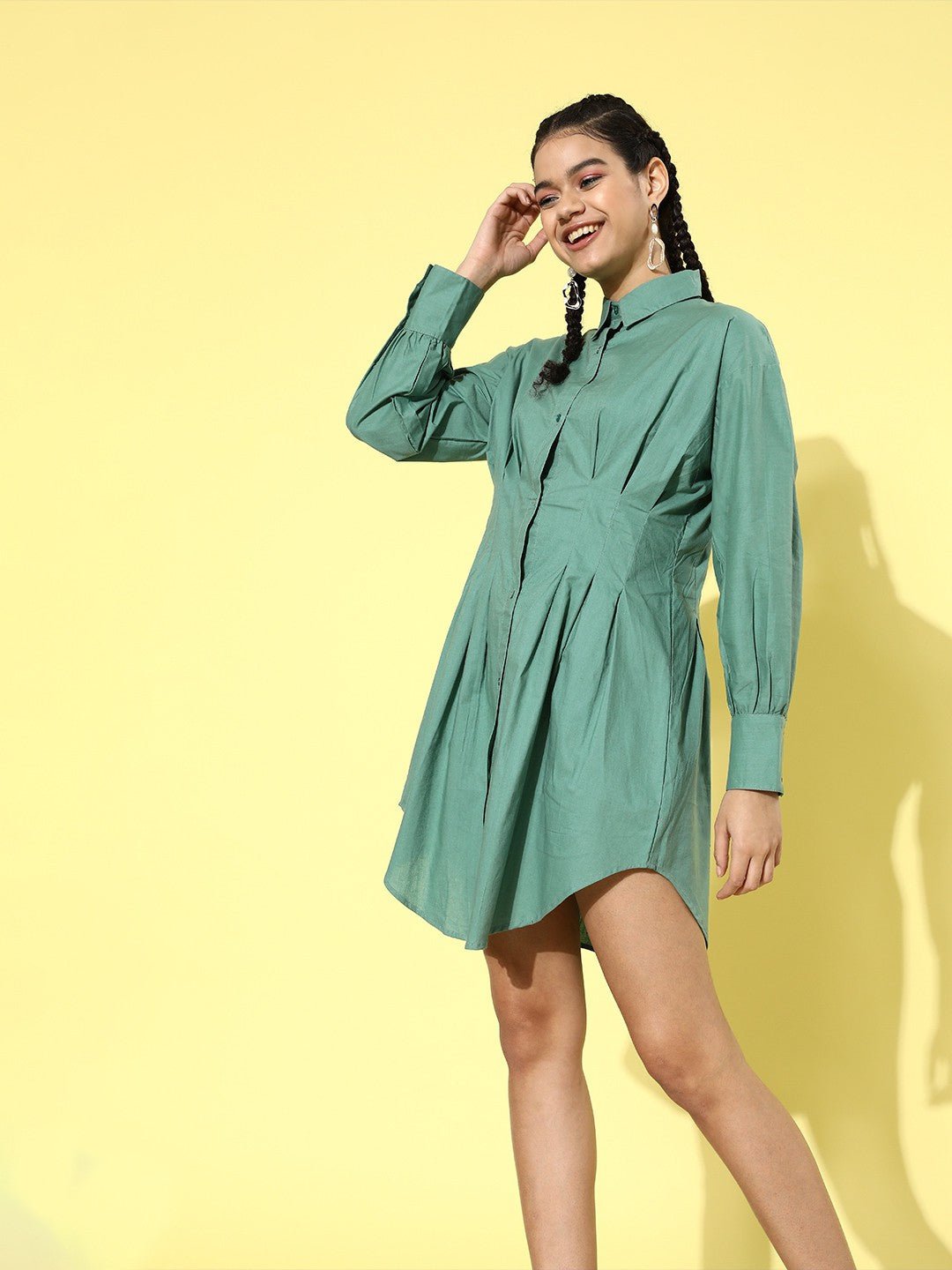 plusS Women Sea Green Solid Shirt Dress