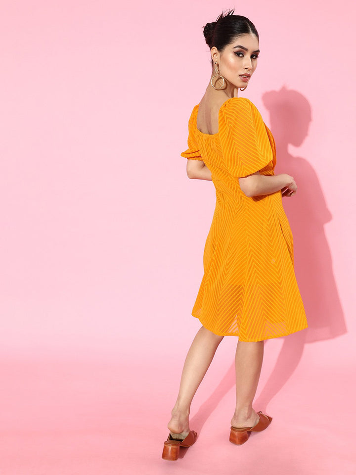 Mustard Yellow Printed A-Line Dress