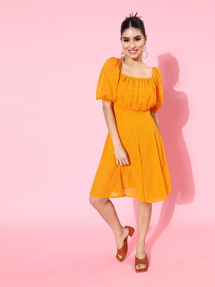 Mustard Yellow Printed A-Line Dress