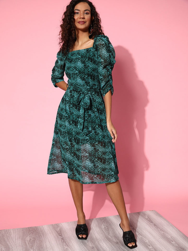 plusS Teal Animal A-Line Dress