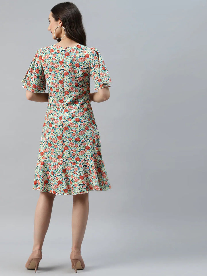 plusS Sea Green  Red Floral Print A-Line Dress