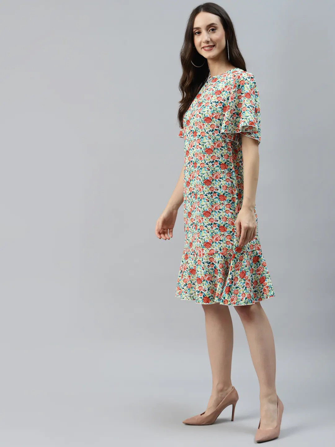 plusS Sea Green  Red Floral Print A-Line Dress