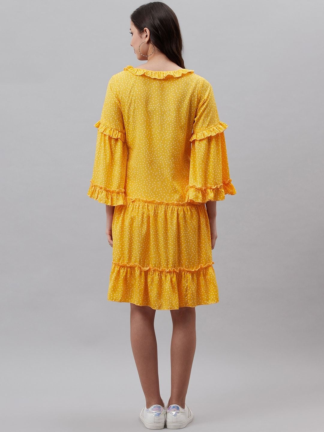 plusS Yellow Polka Dots Print A-Line Dress