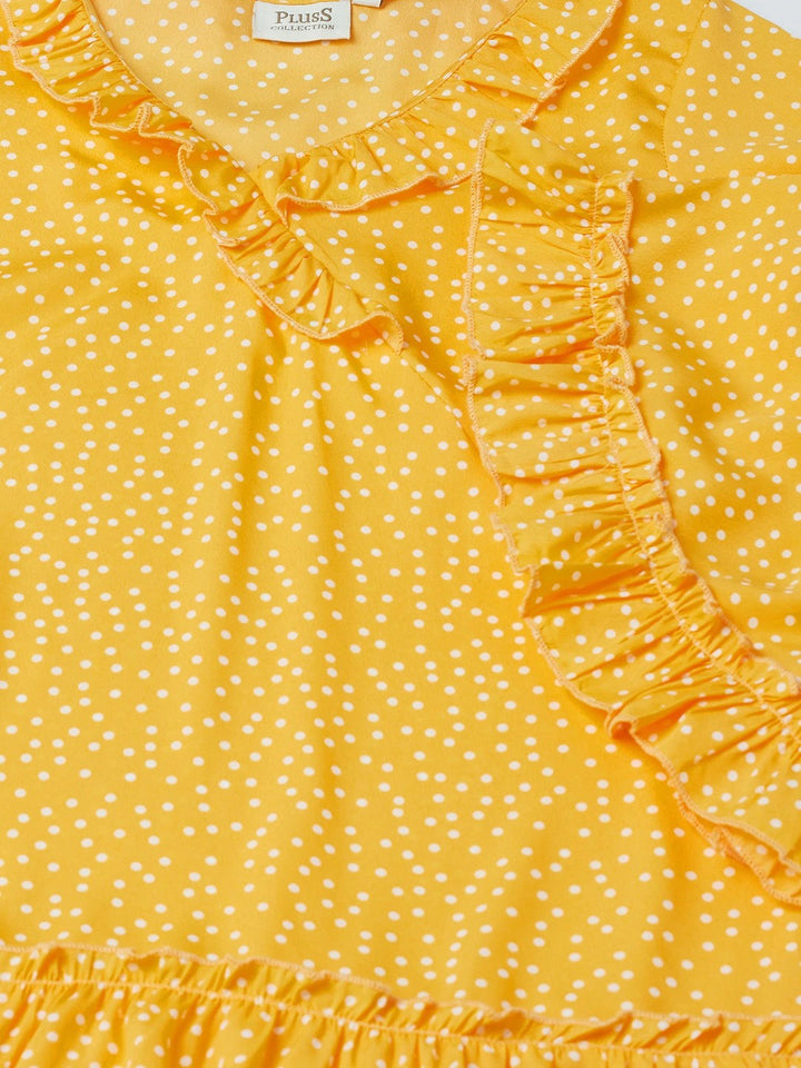 plusS Yellow Polka Dots Print A-Line Dress