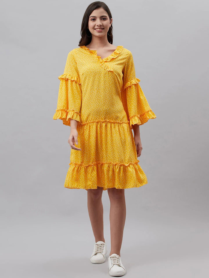 plusS Yellow Polka Dots Print A-Line Dress