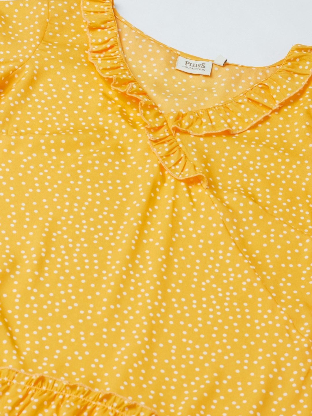 plusS Yellow Polka Dots Print A-Line Dress