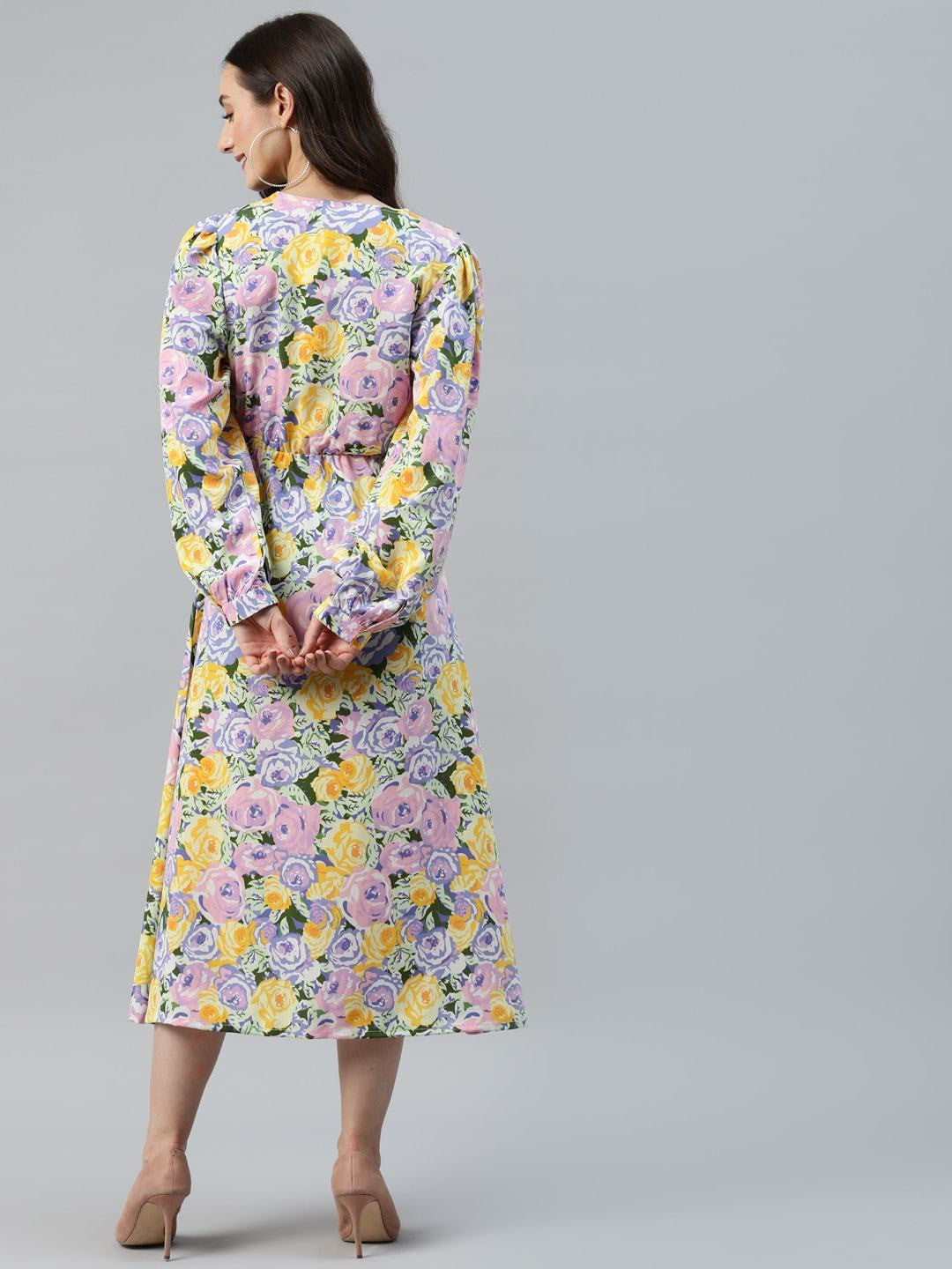 plusS Lavender  Yellow Floral Print Midi Dress