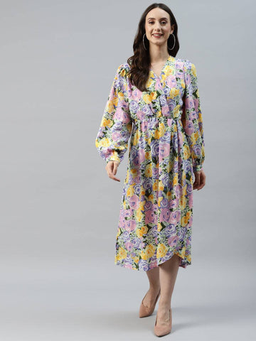 plusS Lavender  Yellow Floral Print Midi Dress