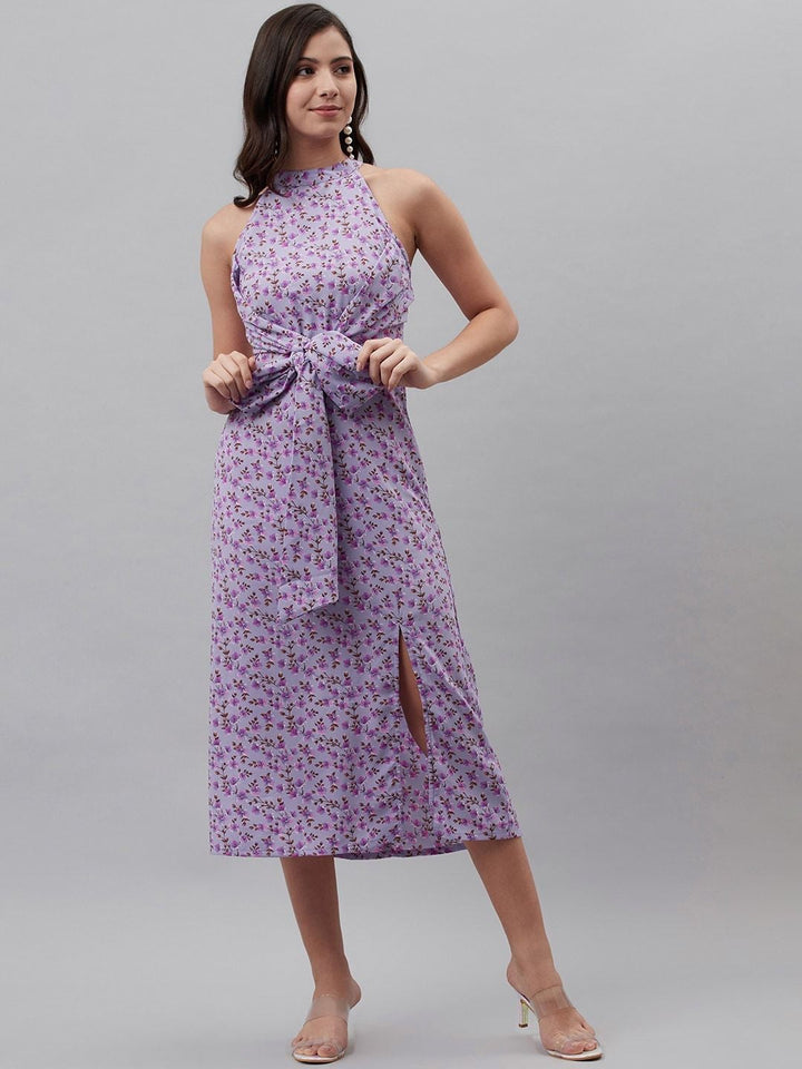 plusS Purple Floral Print A-Line Midi Dress